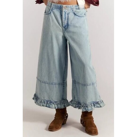 Free People Pants - Free People We The Free Love Me Not Bloomer Jeans Pants Wide-Leg Cotton L 287327